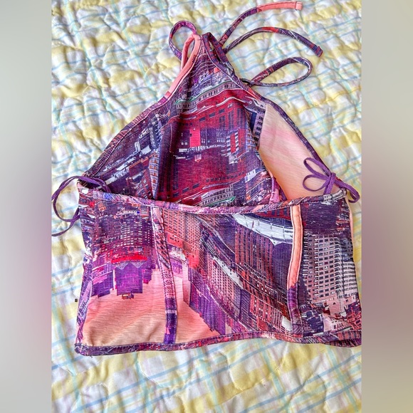 Trendy graphic cityscape halter corset top - Picture 2 of 3